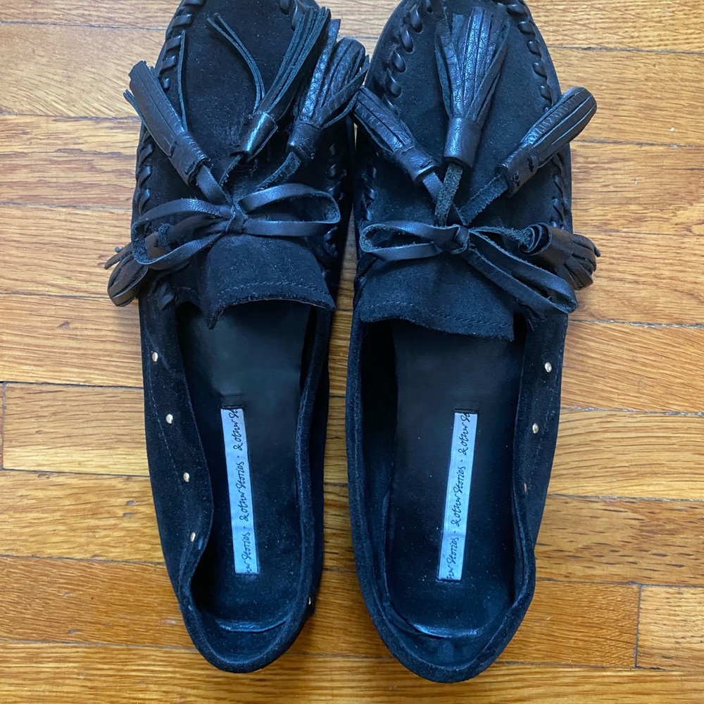 &Other Stories Black Suede Moccasins with Tassels size 9.5